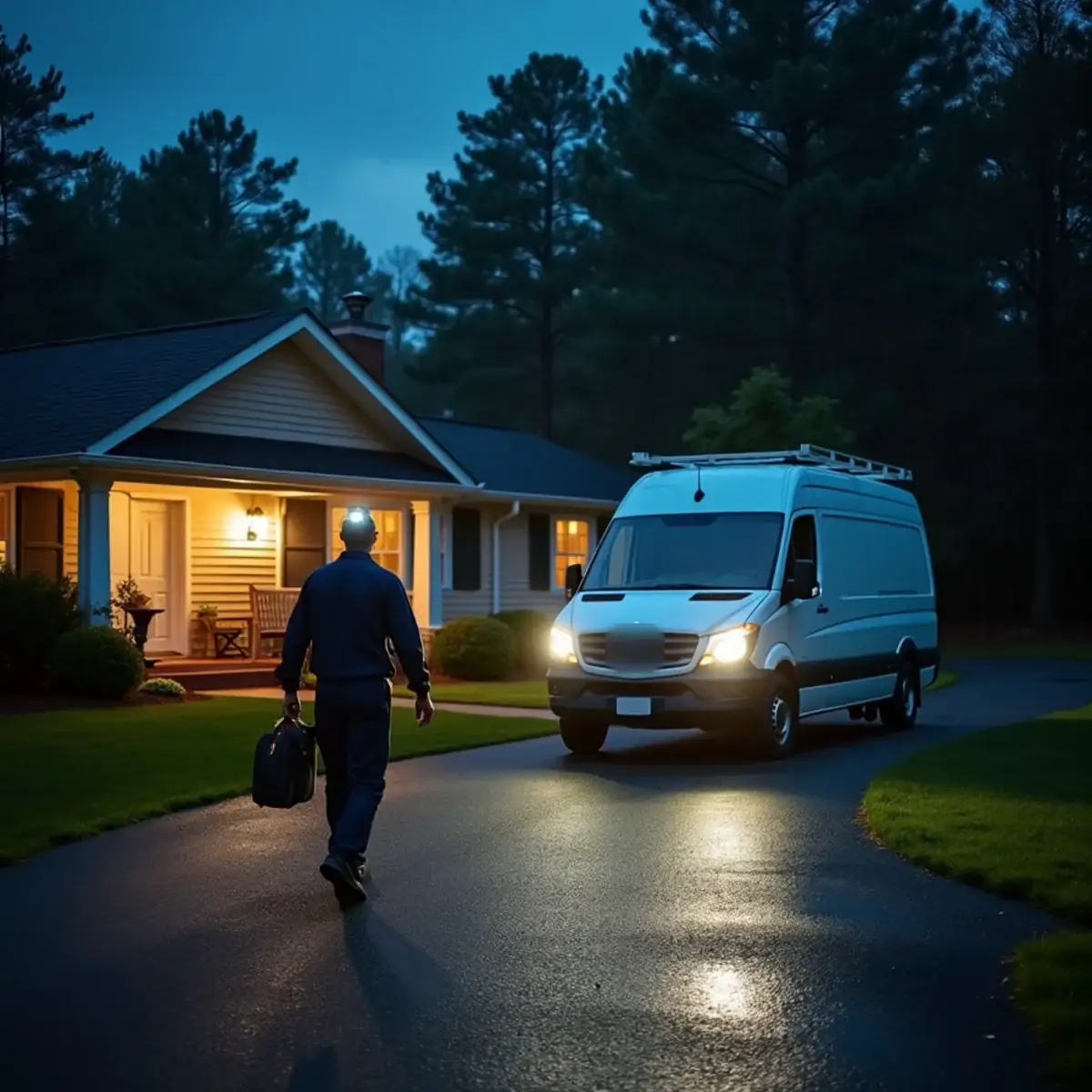 Emergency HVAC repair at night in Burlington, NC