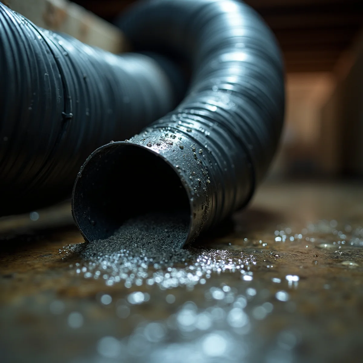 Sweating ductwork dripping condensation in a humid crawlspace in Burlington, NC