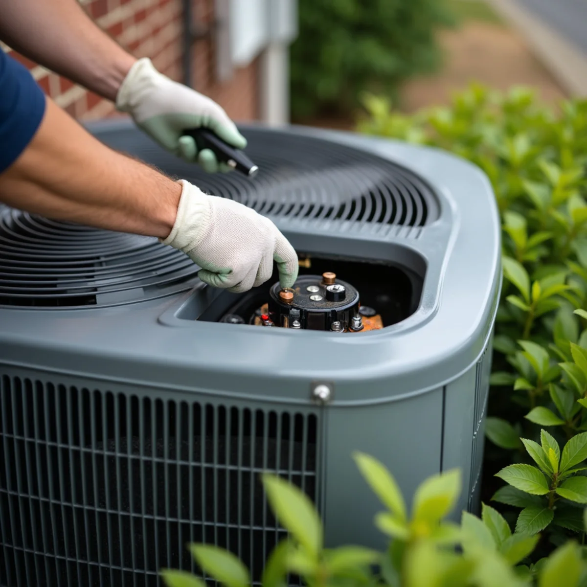 Technician replacing a pitted contactor on a heat pump at a rural home in Sedalia, NC